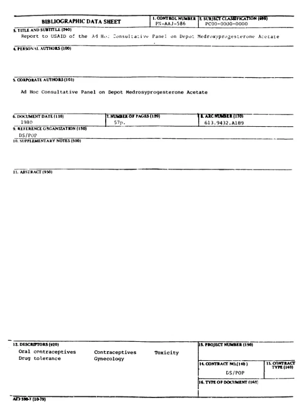 REPORT TO USAID OF THE AD HOC CONSULTATIVE PANEL ON DEPOT MEDROXYPROGESTERONE ACETATE