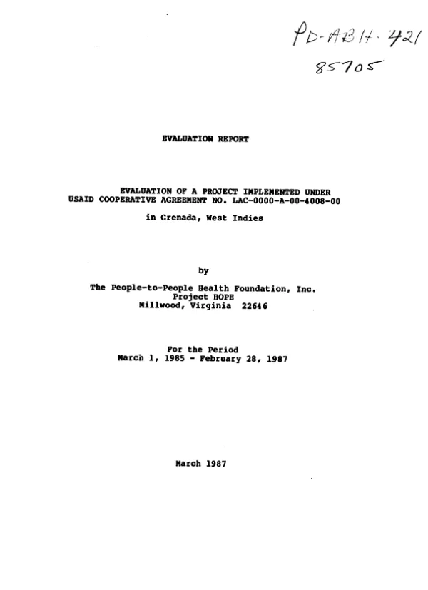 Evaluation of a project implemented under USAID cooperative agreement no. LAC-0000-A-00-4008-00 in Grenada, West Indies