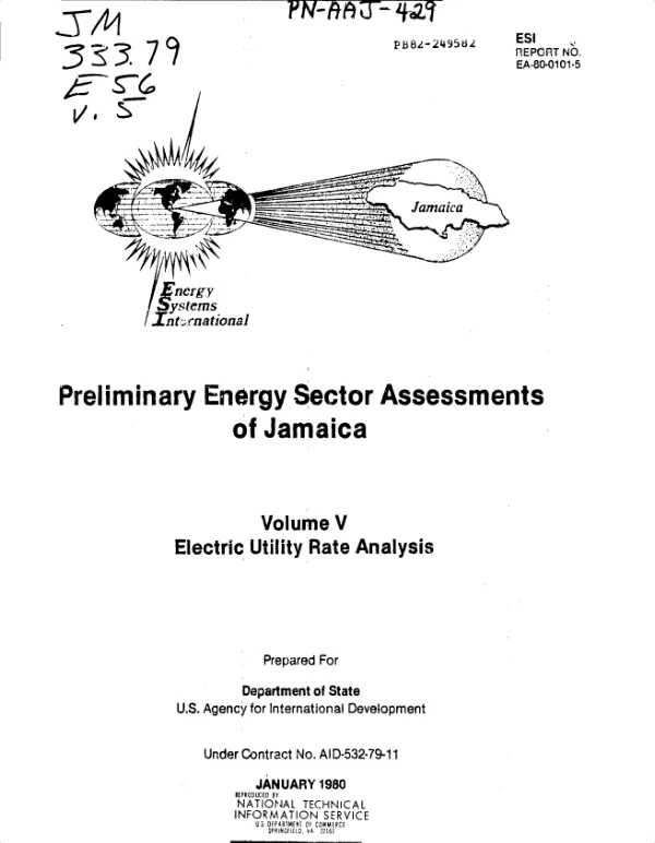 PRELIMINARY ENERGY SECTOR ASSESSMENTS OF JAMAICA, V. 5, ELECTRIC UTILITY RATE ANALYSIS