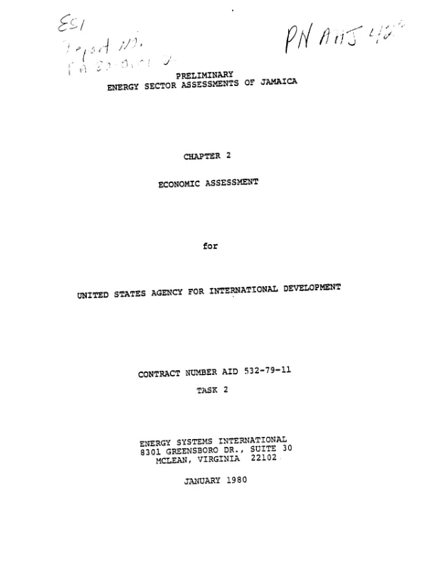 PRELIMINARY ENERGY SECTOR ASSESSMENTS OF JAMAICA, V. 2, ECONOMIC ASSESSMENT