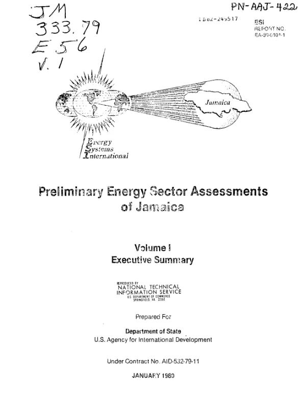PRELIMINARY ENERGY SECTOR ASSESSMENTS OF JAMAICA, V. 1, EXECUTIVE SUMMARY