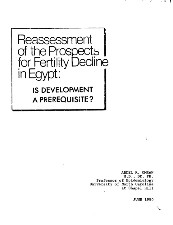 Reassessment of the prospects for fertility decline in Egypt : is development a prerequisite?