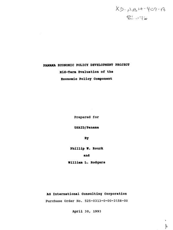 Panama economic policy development project : mid-term evaluation of the economic policy component