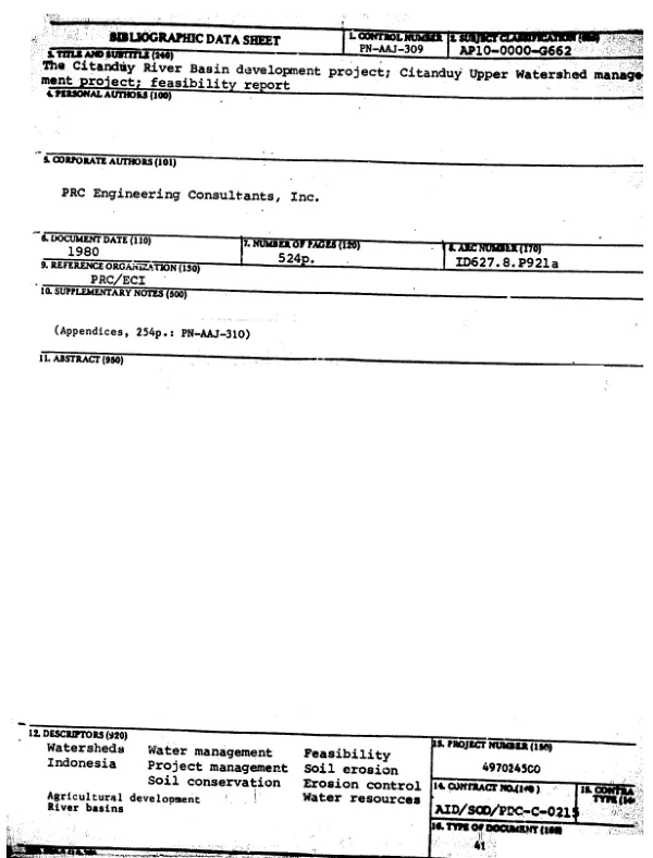 CITANDUY RIVER BASIN DEVELOPMENT PROJECT; CITANDUY UPPER WATERSHED MANAGEMENT PROJECT; FEASIBILITY REPORT