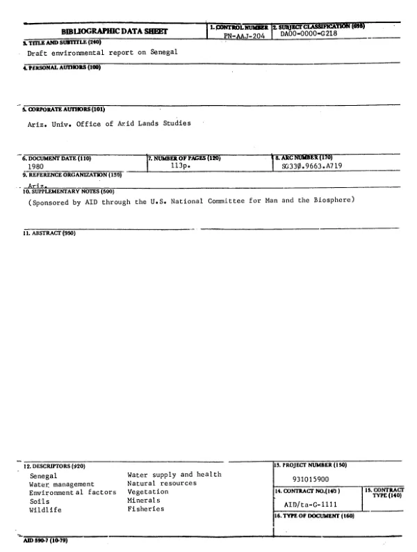 Draft Environmental Report on Senegal