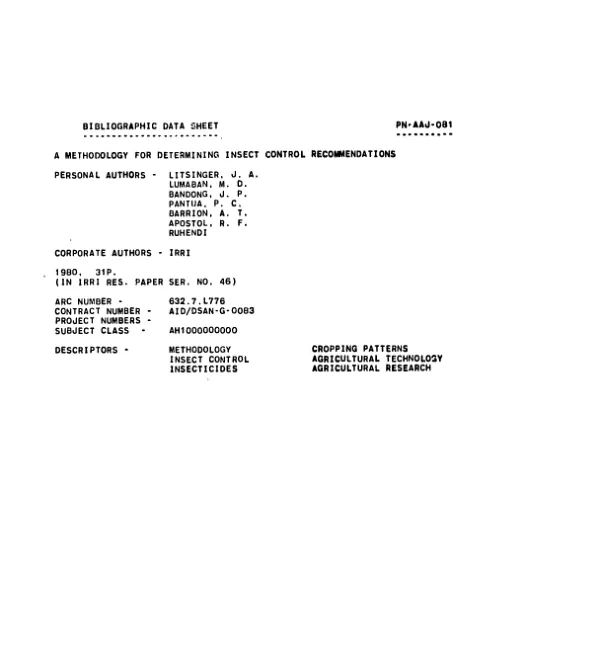 Methodology for determining insect control recommendations