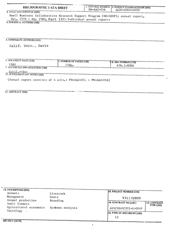 SMALL RUMINANT COLLABORATIVE RESEARCH SUPPORT PROGRAM (SR-CRSP); ANNUAL REPORT, OCT. 1978-MAY 1980, PART IIC : INDIVIDUAL ANNUAL REPORTS