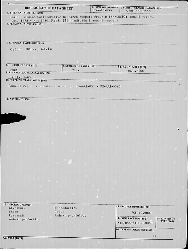 SMALL RUMINANT COLLABORATIVE RESEARCH SUPPORT PROGRAM (SR-CRSP); ANNUAL REPORT, OCT. 1978-MAY 1980, PART IIB : INDIVIDUAL ANNUAL REPORTS