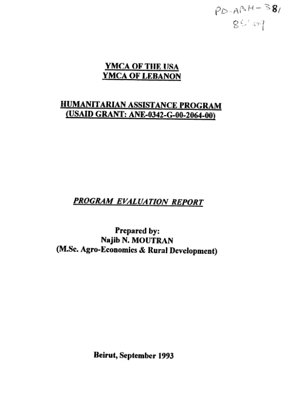YMCA of the USA, YMCA of Lebanon : humanitarian assistance program (USAID grant -- ANE-0342-G-00-2064-00) : program evaluation report