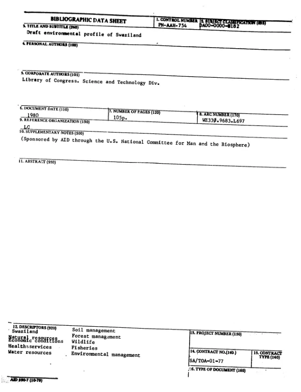 Draft environmental profile of Swaziland