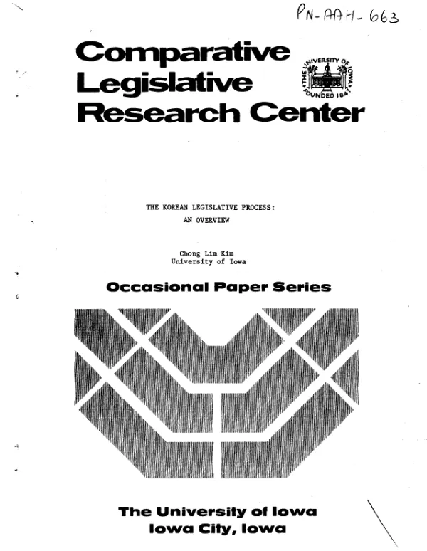 KOREAN LEGISLATIVE PROCESS; AN OVERIVIEW