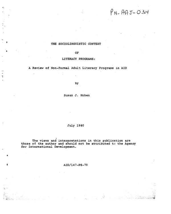 Sociolinguistic context of literacy programs : a review of non-formal adult literacy programs in AID