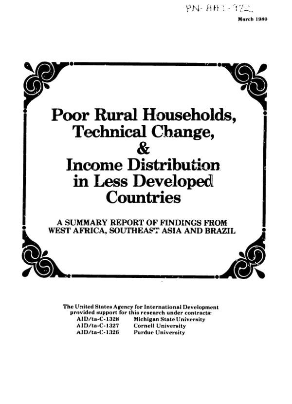 Poor rural households, technical change, & income distribution in less developed countries : a summary report of findings from West Africa, Southeast Asia, and Brazil