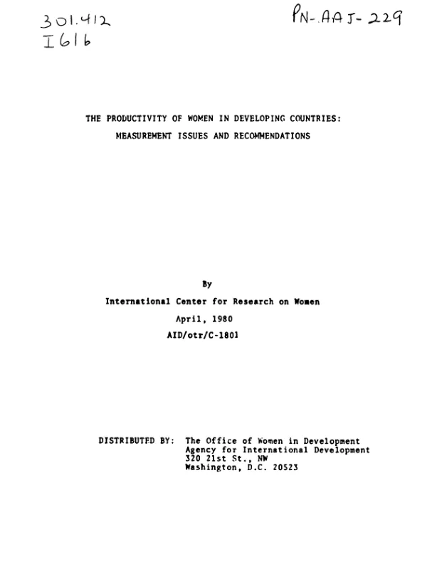 Productivity of women in developing countries : measurement issues and recommendations