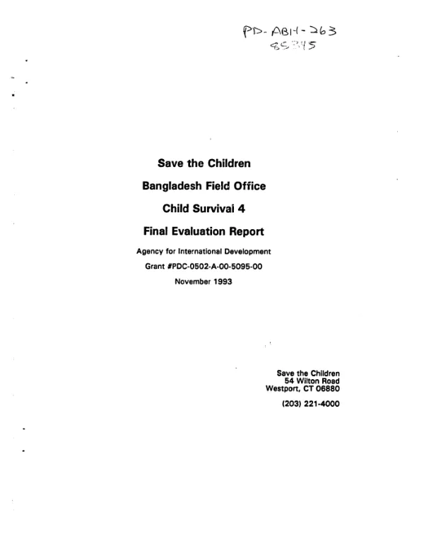 Save the Children Bangladesh field office child survival 4 : final evaluation report