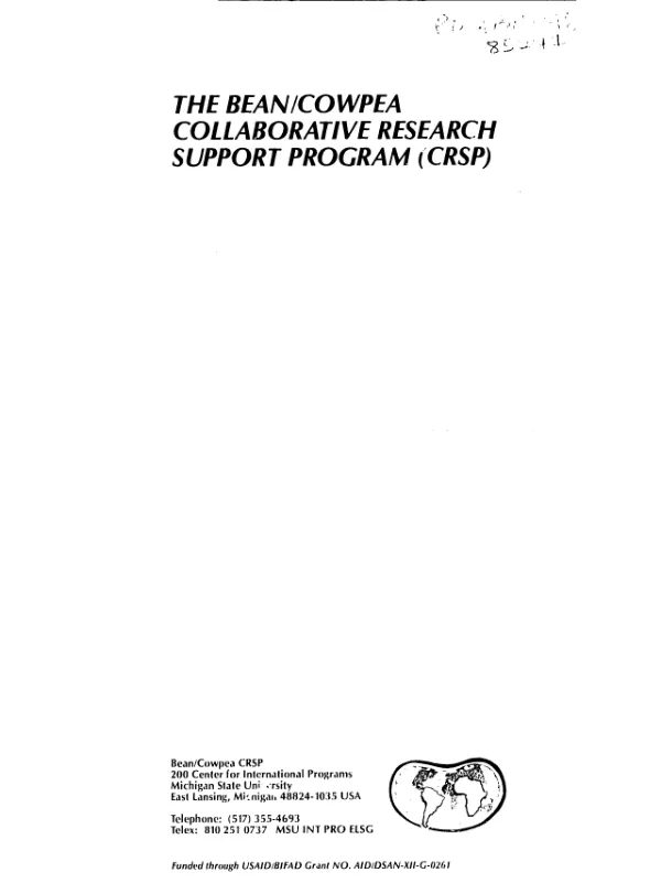 Report of the external evaluation panel of the bean/cowpea CRSP for FY 89