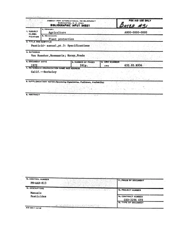 Pesticide manual, pt. 3 : specifications