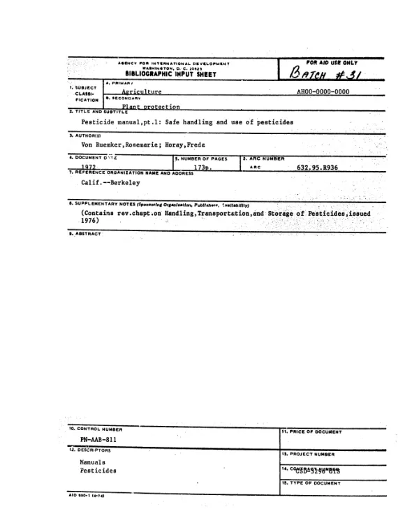 Pesticide manual, pt. 1 : safe handling and use of pesticides