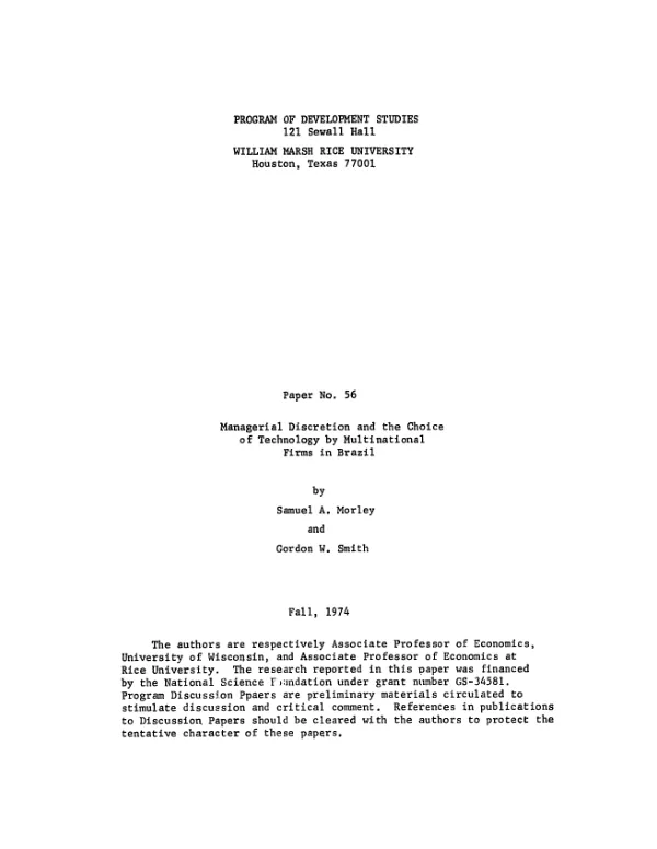 Managerial discretion and the choice of technology by multinational firms in Brazil
