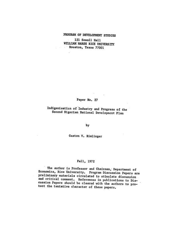 Indigenisation of industry and progress of the second Nigerian development plan