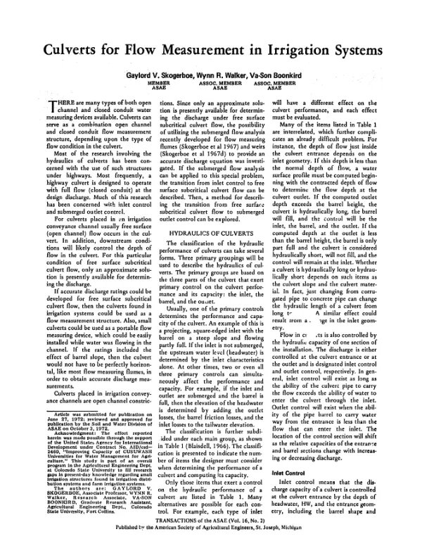 Culverts for flow measurement in irrigation systems