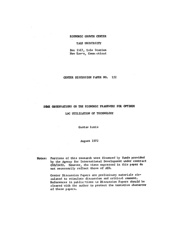 Some observations on the economic framework for optimum LDC utilization of technology