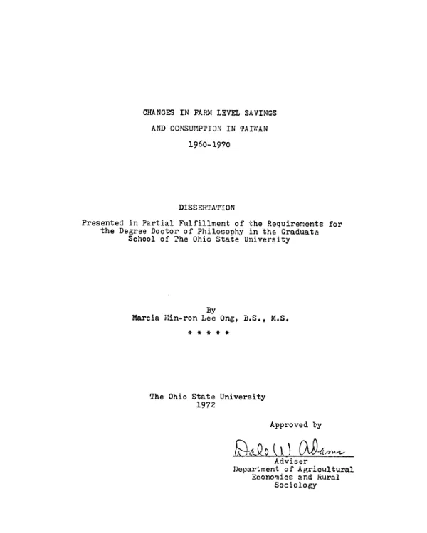 Changes in farm-level savings and consumption in Taiwan, 1960-1970