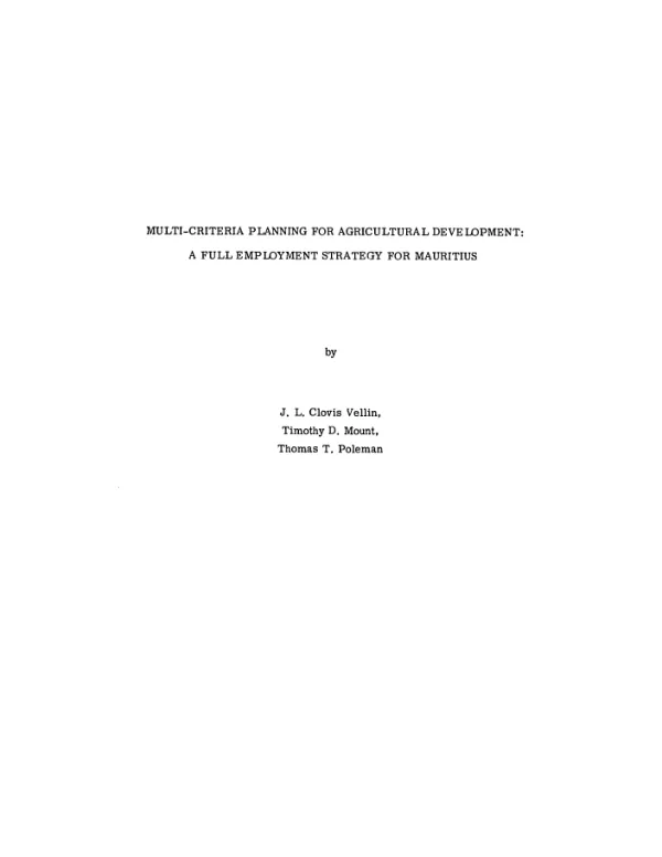 Multi-criteria planning for agricultural development, a full employment strategy for Mauritius