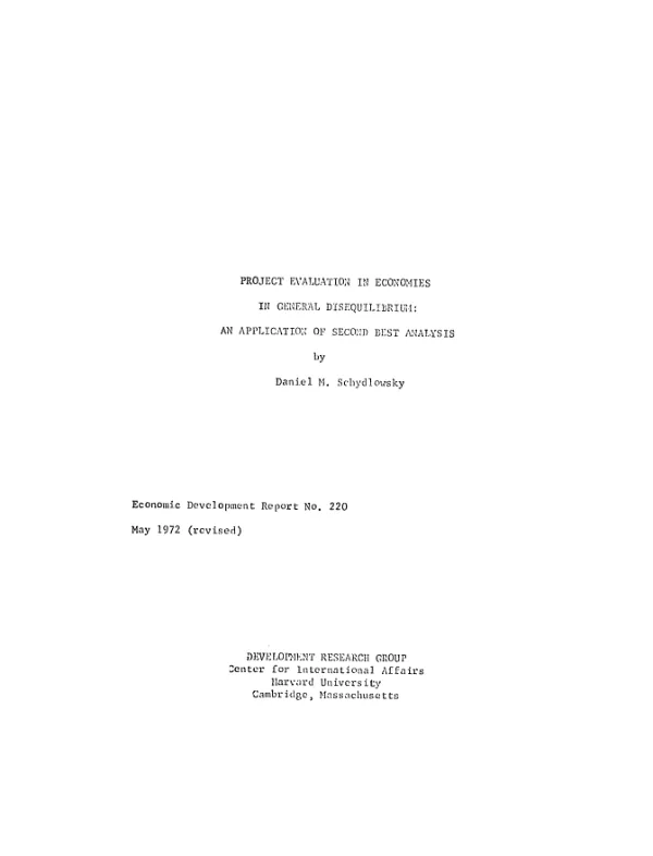 Project evaluation in economies in general disequilibrium : an application of second best analysis
