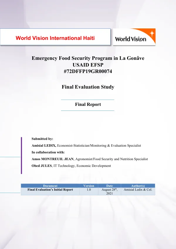 Emergency food security program in La Gonave USAID EFSP : final evaluation study : final report
