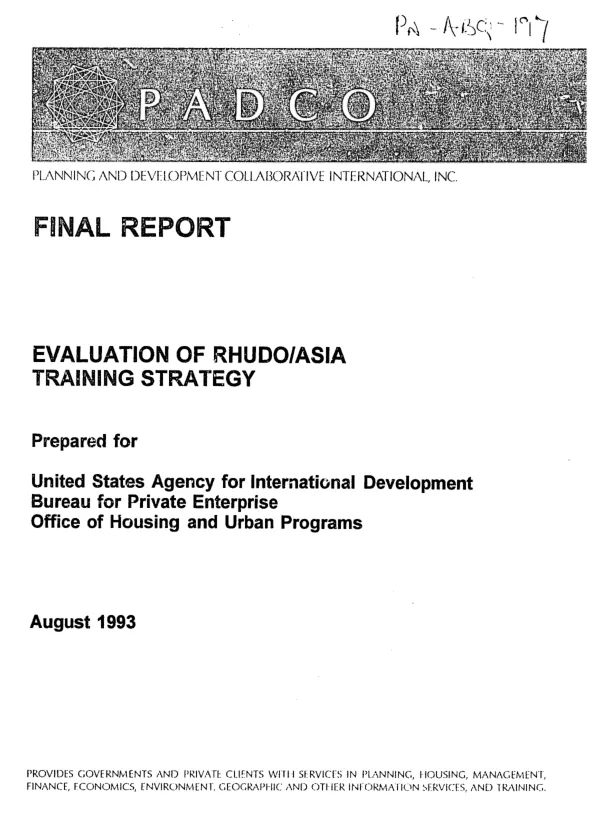 Final report -- evaluation of RHUDO/Asia training strategy