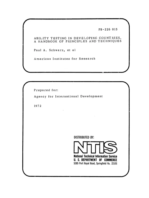 Ability testing in developing countries, a handbook of principles and techniques