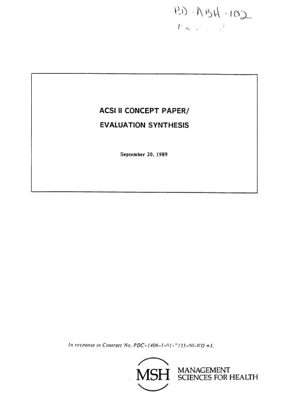 ACSI [African child survival initiative] II concept paper/evaluation synthesis