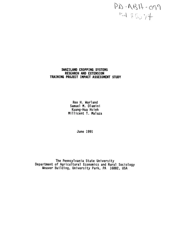 Swaziland cropping systems research and extension training project impact assessment study