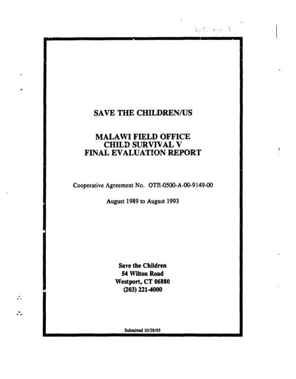 Save the Children/US : Malawi field office, child survival V -- final evaluation report, August 1989 to August 1993