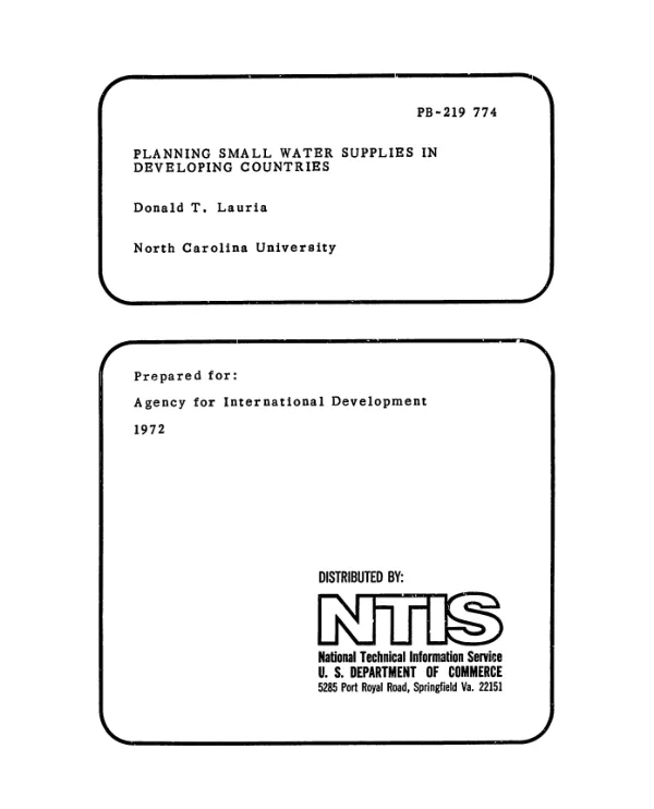 PLANNING SMALL WATER SUPPLIES IN DEVELOPING COUNTRIES; FINAL RESEARCH SUMMARY 1969-1971