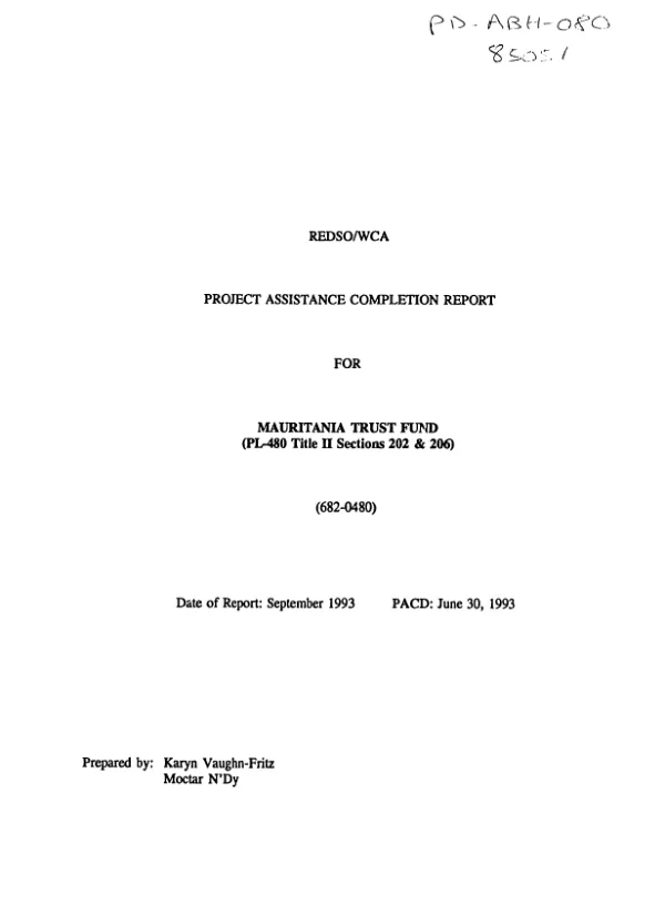 REDSO/WCA project assistance completion report for Mauritania trust fund (PL-480 Title II sections 202 and 206) (682-0480)