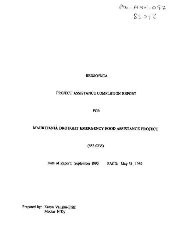 REDSO/WCA project assistance completion report for Mauritania drought emergency food assistance project (682-0235)