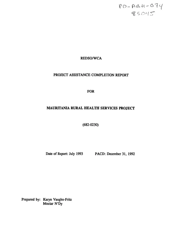 REDSO/WCA project assistance completion report for Mauritania rural health services project (682-0230)
