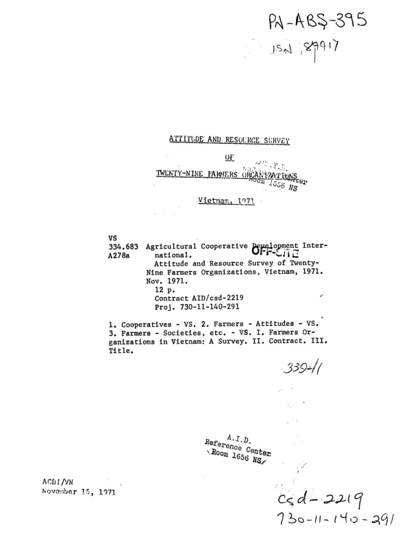 Attitude and resource survey of twenty-nine farmers organizations : Vietnam, 1971