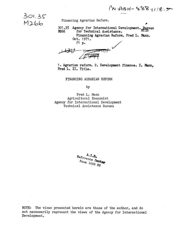 Financing agrarian reform