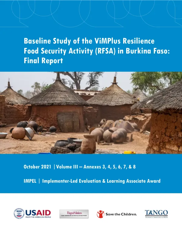 Baseline study of the ViMPlus resilience food security activity (RFSA) in Burkina Faso : final report (volume III - annexes 3, 4, 5, 6, 7, & 8)