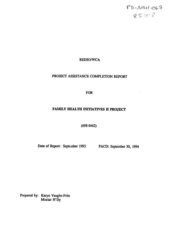 REDSO/WCA project assistance completion report for family health initiatives II project (698-0462)