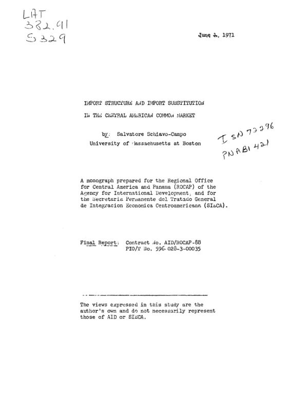 Import structure and import substitution in the Central American Common Market