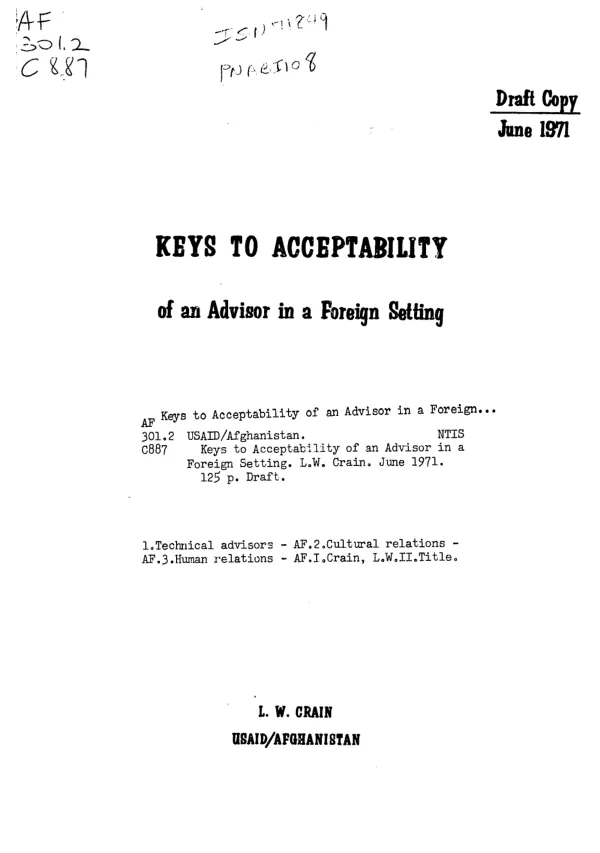 Keys to acceptability of an advisor in a foreign setting