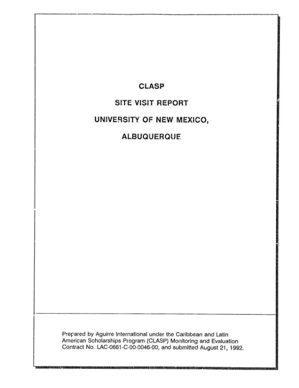 CLASP [Caribbean and Latin American scholarships program] site visit report -- University of New Mexico, Albuquerque