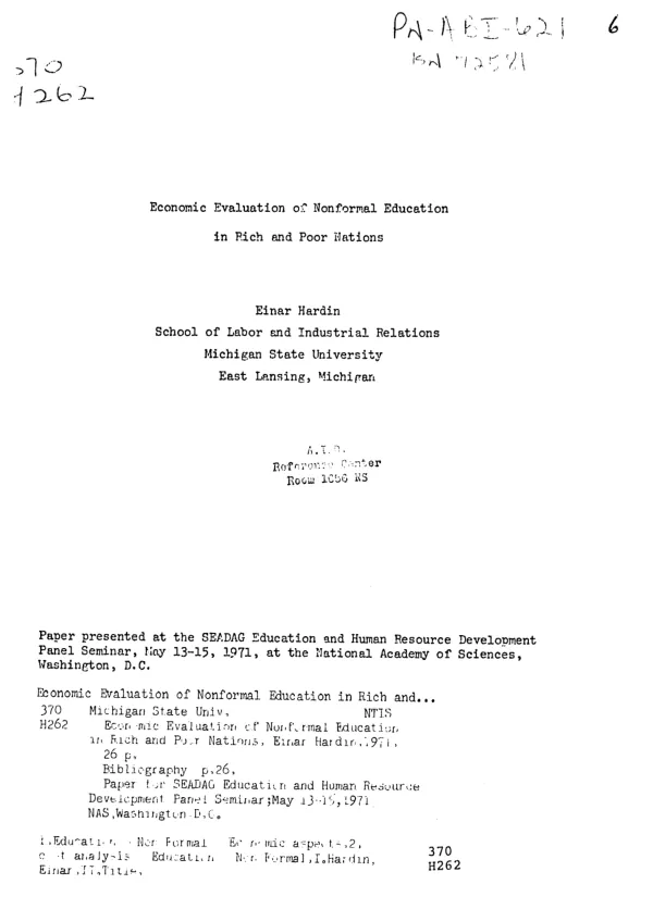 Economic evaluation of nonformal education in rich and poor nations