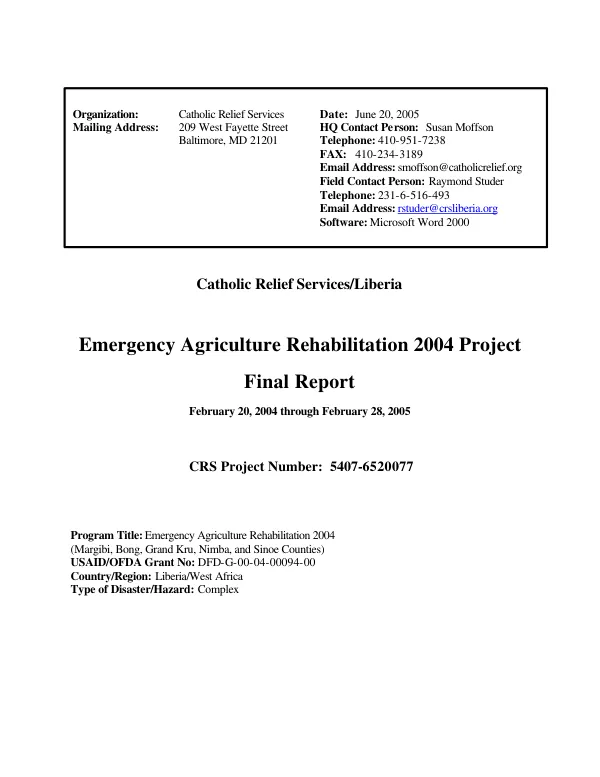 Emergency agriculture rehabilitation 2004 project : final report