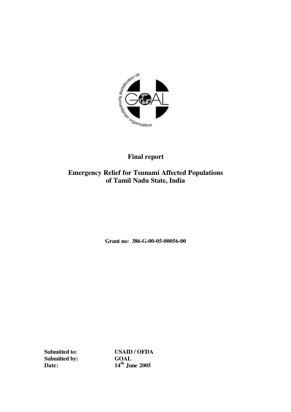 Final report : emergency relief for tsunami affected populations of Tamil Nadu State, India