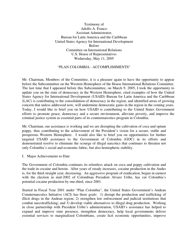 Plan Colombia -- accomplishments
